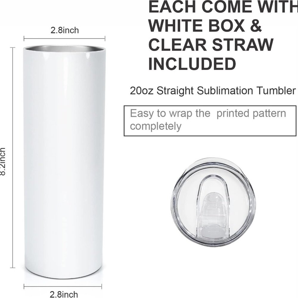 5 pack 20oz Sublimation Tumblers w/Straws & Lids in a box - Picture 2 of 2